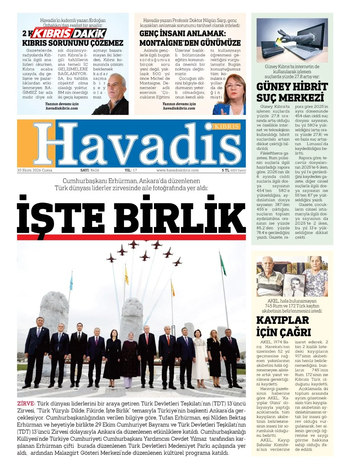 Gazete Manşetleri - 30 Ekim 2026 - 15