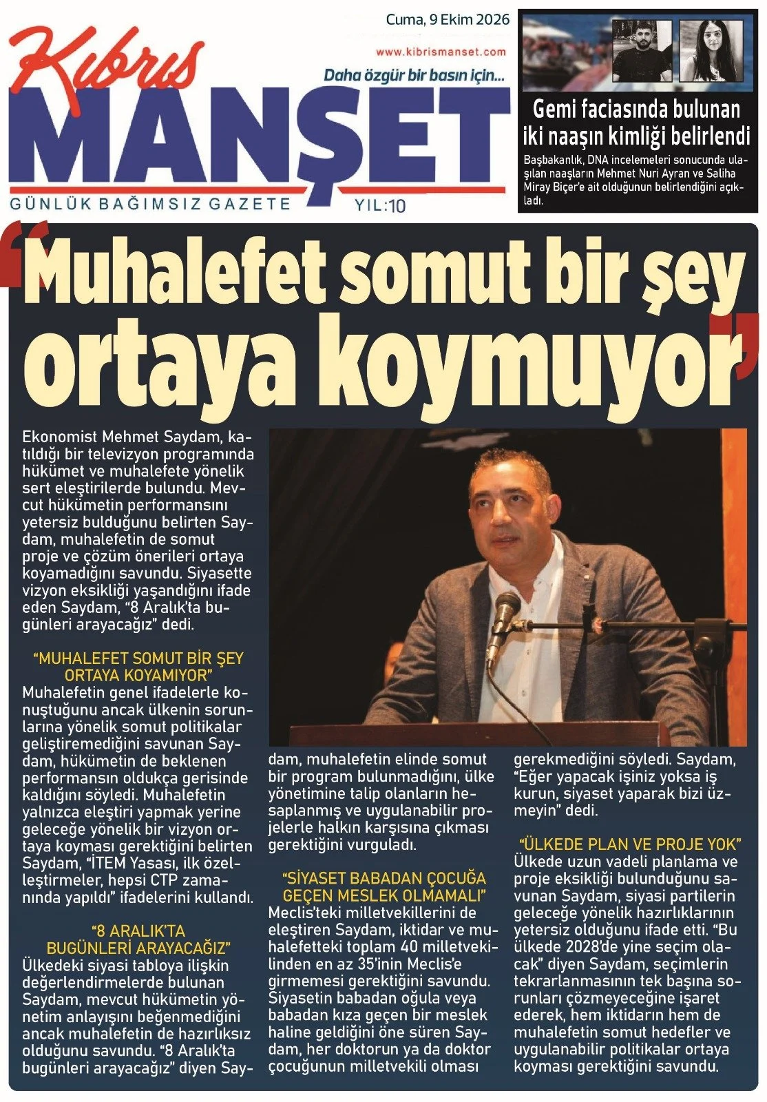 Gazete Manşetleri - 9 Ekim 2026 - 6