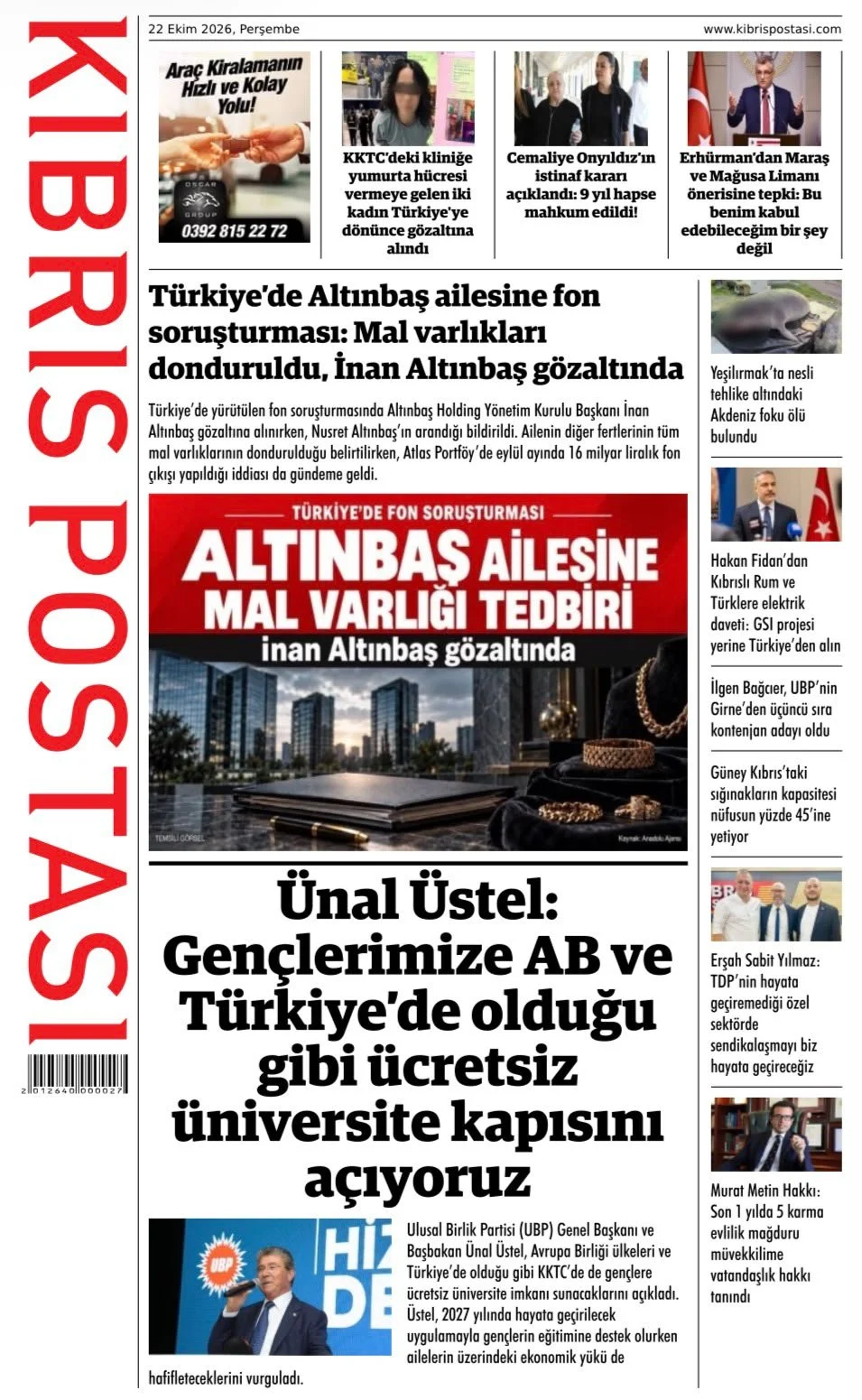 Gazete Manşetleri - 22 Ekim 2026 - 26