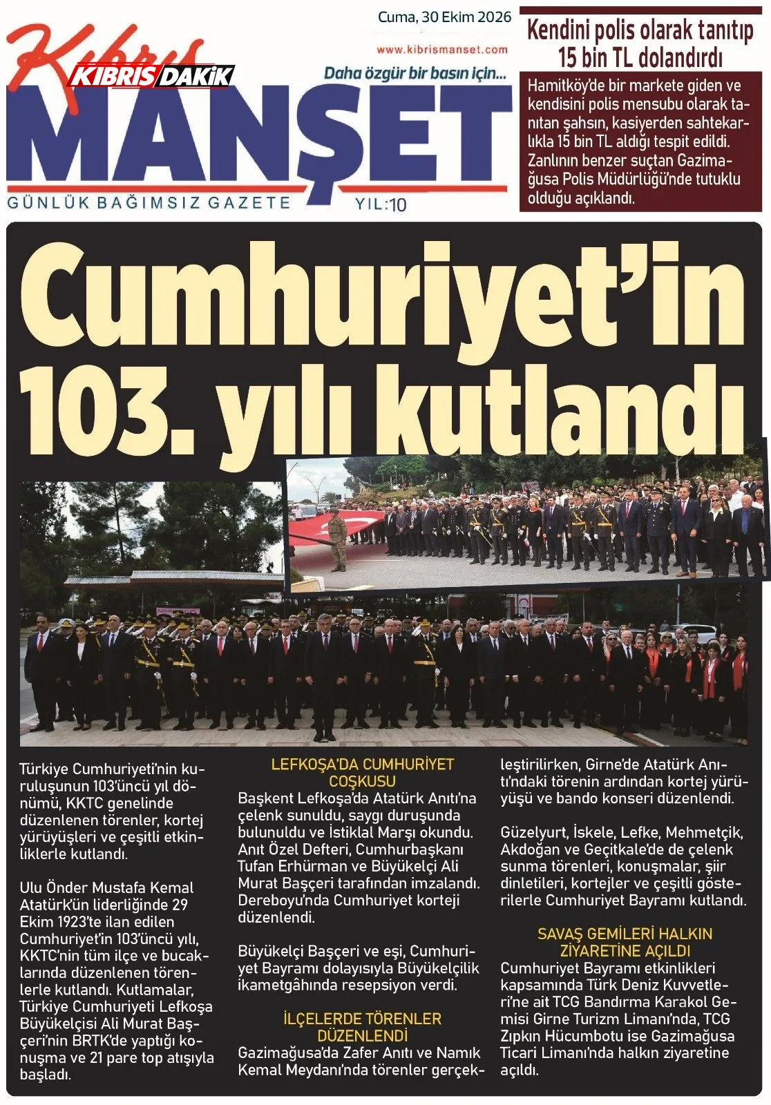 Gazete Manşetleri - 30 Ekim 2026 - 1