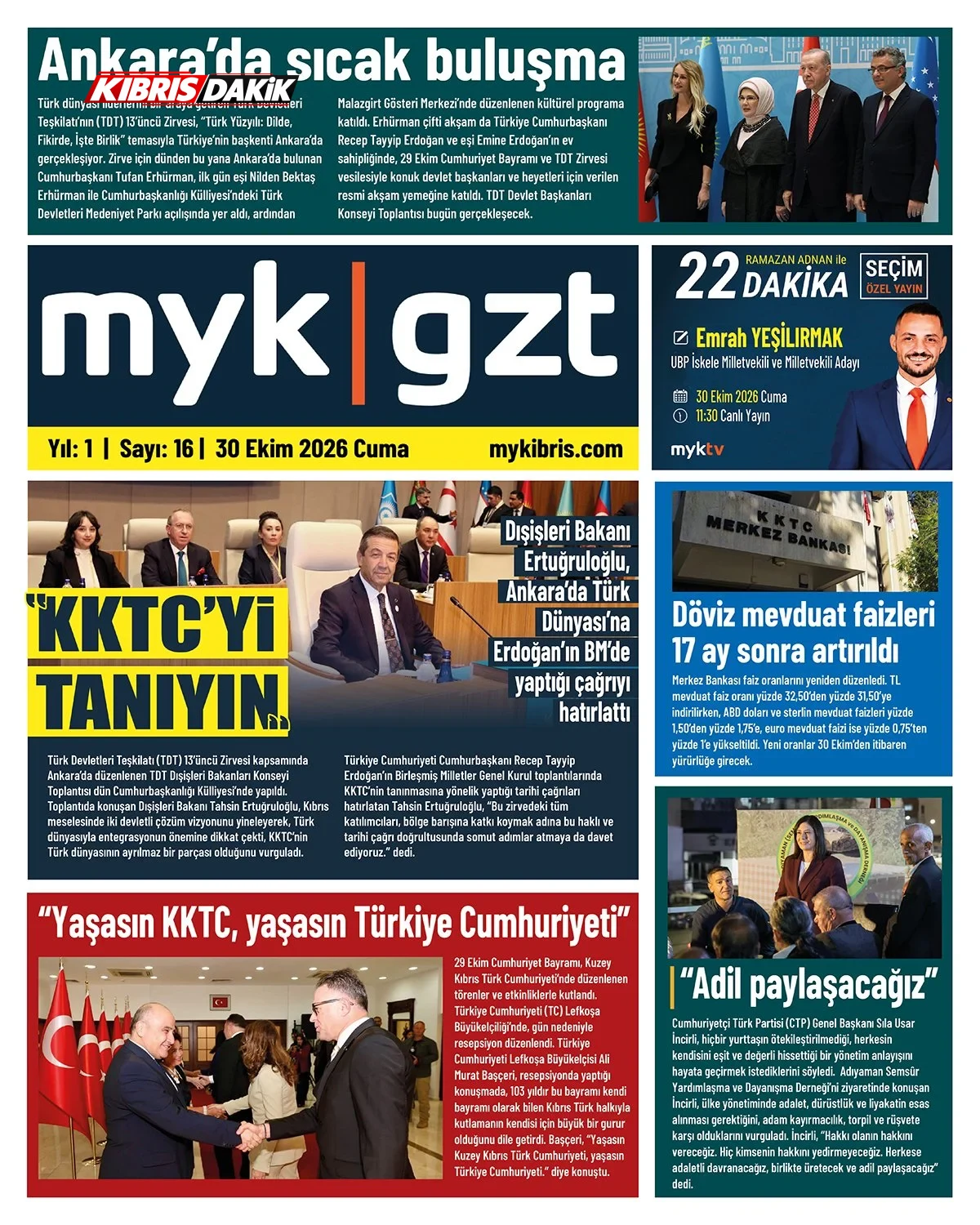Gazete Manşetleri - 30 Ekim 2026 - 22